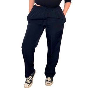 VINTAGE 90s Lightweight Black Utility Tech Loungewear Pants w/ Drawstring 12/14